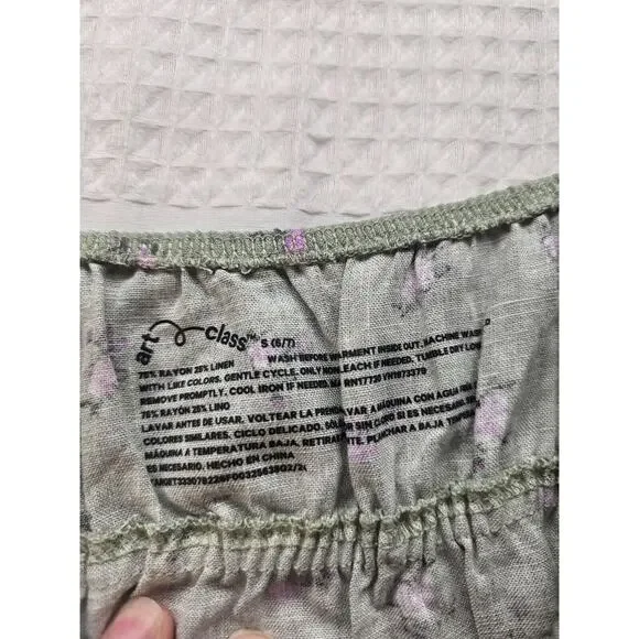 Art Class Cami Dress Girls Size 6/7 Green Linen Floral - Picture 4 of 6